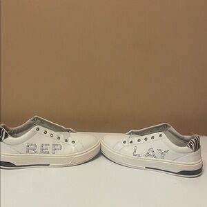 Replay White Leather Sneakers with Silver Highlights